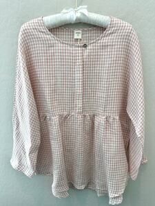 LINTICO | Pink White Gingham Linen Blend Peplum Blouse Top NWT | Size Large